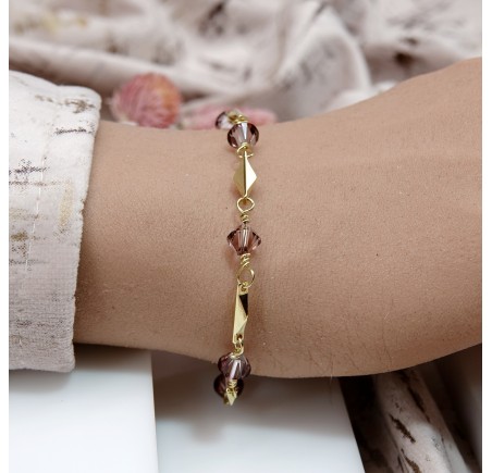 Toupie Crystal Antique Pink bracelet artisanal plaqué or