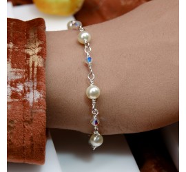 Ronde Cream bracelet artisanal en Argent 925