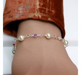 Ronde Cream bracelet artisanal en Argent 925