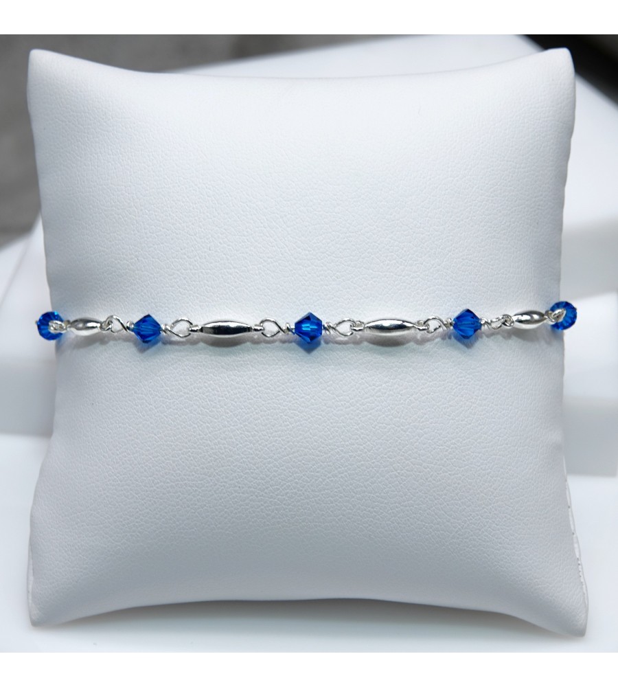 Toupie Bleu Roi bracelet artisanal argenté