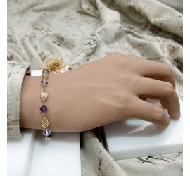 Toupie Tanzanite et Provence Lavander bracelet artisanal doré