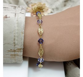 Toupie Tanzanite et Provence Lavander bracelet artisanal doré