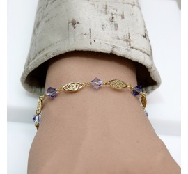 Toupie Tanzanite et Provence Lavander bracelet artisanal doré