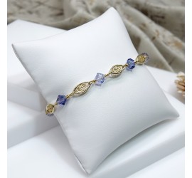 Toupie Tanzanite et Provence Lavander bracelet artisanal doré